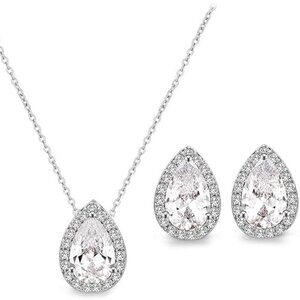 Women's Silver Plated Cubic Zirconia Teardrop Elegant Luxury Jewelry Set